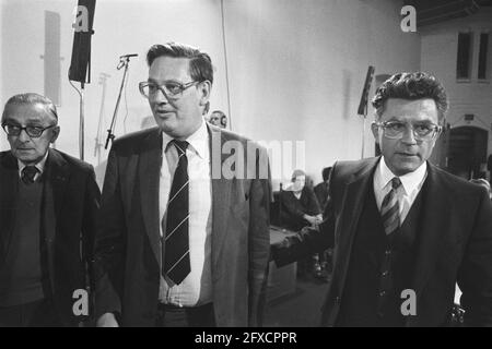 Parlamentarischer Untersuchungsausschuss RSV; Minister Van Aardenne und Vorsitzender Van Dijk, 2. Mai 1984, Niederlande, Foto der Presseagentur des 20. Jahrhunderts, Nachrichten zur Erinnerung, Dokumentarfilm, historische Fotografie 1945-1990, visuelle Geschichten, Menschliche Geschichte des zwanzigsten Jahrhunderts, Momente in der Zeit festzuhalten Stockfoto