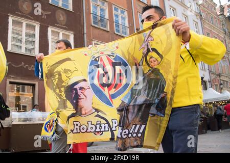 Villareal-Fans vor dem UEFA Europa League Finale 2021 von Manchester United gegen Villareal in Danzig, Polen. 26. Mai 2021 © Wojciech Strozyk / Stockfoto