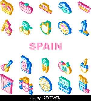 Spanien Nation Heritage Collection Icons Set Vector Stock Vektor