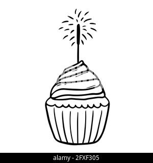 Festlicher Cupcake mit Glitzer isoliert auf weißem Hintergrund. Vektor-handgezeichnete Illustration im Doodle-Stil. Perfekt für Karten, Logo, Einladungen Stock Vektor