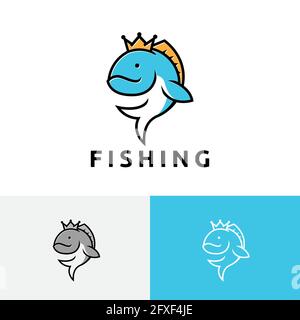 Happy Fish Fishing Gear Equipment Shop Logo Stock Vektor