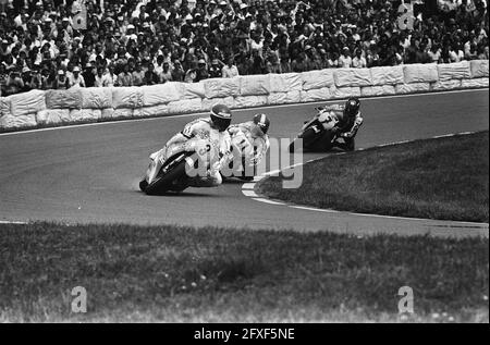 TT Assen. 500 cm3. Nr. 1, 2 und 3 in Aktion. Von links nach rechts Wil Hartog (3.) noch an der Spitze hier, Sieger Virginio Ferrari und Barry Sheene, der 2. Wurde, 23. Juni 1979, Motorradrennen, Motorsport, Niederlande, Presseagentur des 20. Jahrhunderts, Foto, Nachrichten zum erinnern, Dokumentarfilm, historische Fotografie 1945-1990, visuelle Geschichten, Menschliche Geschichte des zwanzigsten Jahrhunderts, Momente in der Zeit festzuhalten Stockfoto