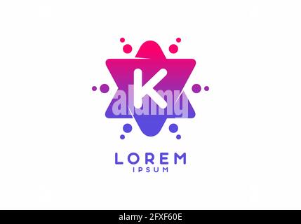 Pinkblauer Farbverlauf des Anfangsbuchstabens K im Stern Formendes Design Stock Vektor