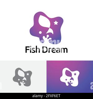 Fish Dream Night Star Water Splash Einfaches Logo Stock Vektor