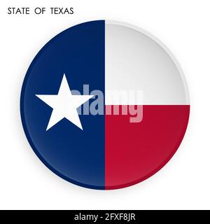 Flagge des amerikanischen Staates Texas Ikone im modernen Neomorphismus Stil. Schaltfläche für mobile Anwendung oder Web. Vektor auf weißem Hintergrund Stock Vektor