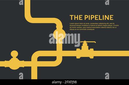 Hintergrundkonzept der Pipeline. Flaches Öl- oder Gasvektordesign mit schwarzem Hintergrund. Stock Vektor