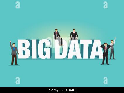 Schrift von Big Data mit Bürokaufmann dekoriert. Geschäftskonzept der Geschäftskommunikation, Geschäftsaktivitäten und Teamarbeit. Vektorgrafik Stock Vektor