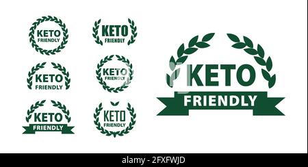 Keto Diät-freundliche Stempel für Produkte. Ketogenes Label, Marken Set zertifizierte ketogene Lebensmittel und Lebensstil Stock Vektor