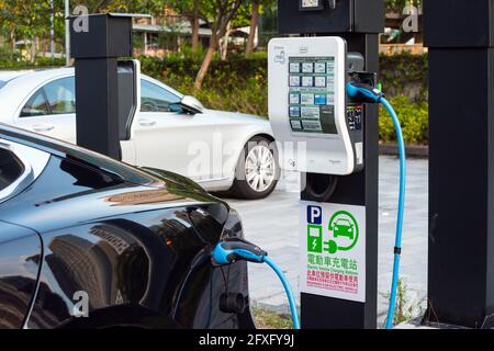 Ladegerät Für Elektrofahrzeuge, Hongkong, China. Stockfoto