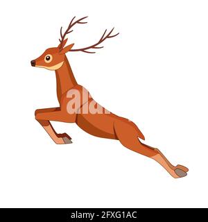 Rehe laufen und springen. Huofed Wiederkäuer Säugetiere. Cartoon-Tierdesign. Niedlicher Hirsch mit Geweih. Flache Vektorgrafik isoliert auf weißem Hintergrund Stock Vektor