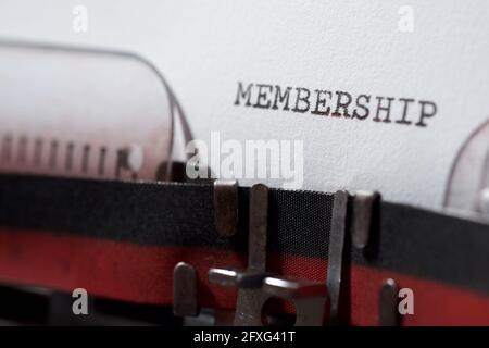 Mitgliedswort mit Schreibmaschine geschrieben. Stockfoto