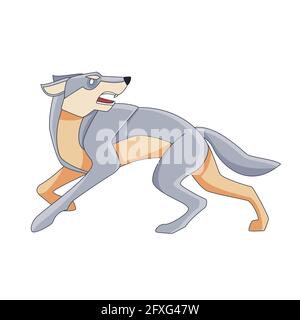 Wolf rennt weg. Cartoon-Charakter eines gefährlichen Säugetier Tier. Ein wildes Waldgeschöpf mit grauem Fell. Seitenansicht. Vektorgrafik flach isoliert ein Stock Vektor