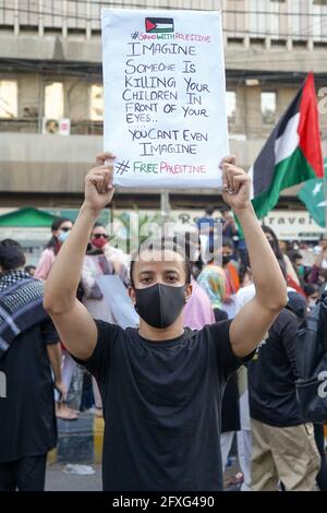 A-Pro Palestine Protestveranstaltung im Karachi Press Club während des Palästina- und Israel-Konflikts zeigen die pakistanischen Bürger ihre Unterstützung für Palästina. Stockfoto