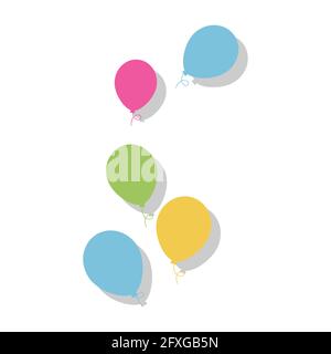 Fliegende Ballons in Cartoon Flat Style auf weißem Hintergrund. Stock Vektor