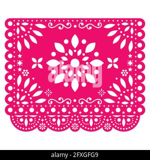 Papel Picado Vektor-Design mit Blume in rosa mexikanischem Papier Dekoration mit Blumen und geometrischen Formen Stock Vektor