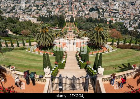 Eine schöne Aussicht auf die Baha'i Gärten in Haifa, Israel. Stockfoto