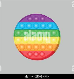 Einfache Grübchen Pop it Antistress Trend Spielzeug. Endlose Luftpolsterfolie. Regenbogen rund Pop it. Einfache Darstellung von Grübchen-Vektoren. Stock Vektor
