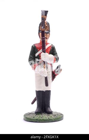 Zinnsoldat Squaddie Life Guards Dragoon Regiment, 1812 isoliert auf Weiß Stockfoto