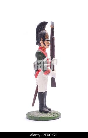 Zinnsoldat Squaddie Life Guards Dragoon Regiment, 1812 isoliert auf Weiß Stockfoto