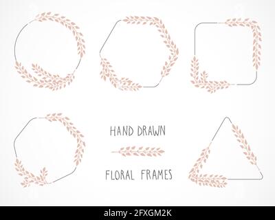Vektor-Set von floralen handgezeichneten Rahmen und dekorative Elemente. Stock Vektor