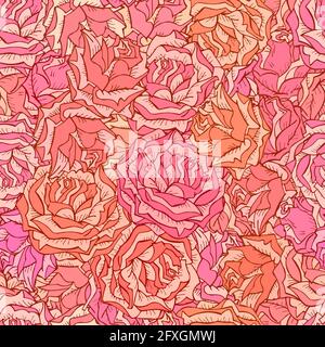 Vektor nahtloses Muster mit handgezeichneten Rosen. In rosa Farben. Stock Vektor