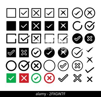Aktivieren Sie das Kontrollkästchen Symbol festgelegt. Das richtige und das falsche Symbol. Stock Vektor