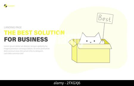 Beste Business-Lösungen Landing Page, Katze hält ein Schild mit dem Wort beste, Web-Banner Stock Vektor