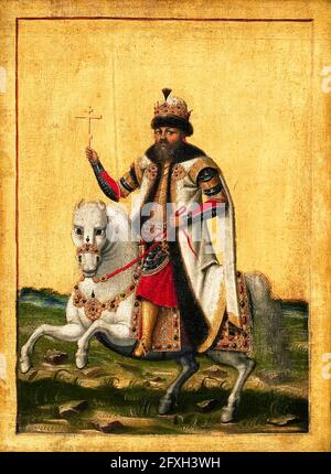 Michael I. von Russland (1596-1645), erster Zar der Romanow-Dynastie zu Pferd, Reitportrait, 1649-1699 Stockfoto