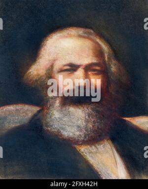 Karl Marx (1818-1883), deutscher Philosoph, Porträtzeichnung in Pastellfarben von John Collier, 1877 Stockfoto