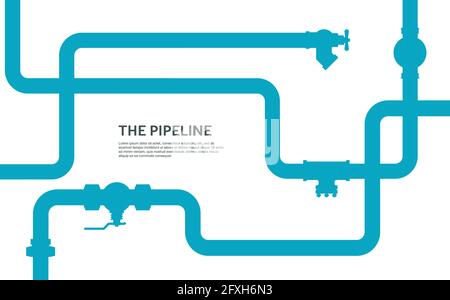 Pipeline-Infografik-Konzept mit blauen und weißen Farben. Wasser- oder Gasflachausführung. Stock Vektor