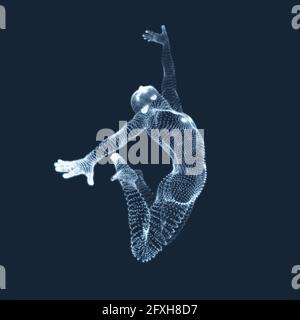 Gymnast. Man. 3D-Modell des menschlichen Körpers. Gymnastik Aktivitäten für Icon Health und Fitness Community. Vektorgrafiken aus Teilchen. Stock Vektor