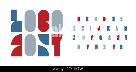 Geometrische bauhaus-Schrift modulares Farbalphabet. Abgerundeter Würfeltyp für modernes Logo, Headline, Monogramm, kreative Schriftzüge, Typografie, Verpackung Stock Vektor