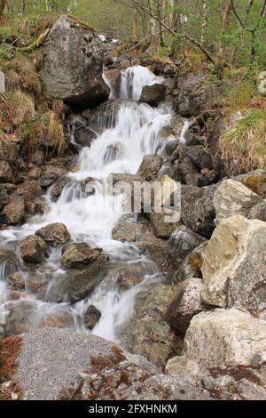Wasser fließt über Felsen - Bondhusvatnet Stockfoto