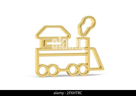 Goldenes 3d Zugsymbol isoliert auf weißem Hintergrund - 3D Rendern Stockfoto