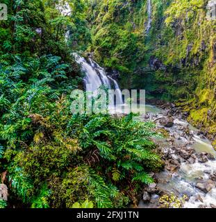 Upper Waikani Falls auf dem Weg nach Hana, Maui, Hawaii, USA Stockfoto