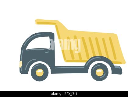LKW Dump LKW Auto gelb. Isoliertes Auto. Baumaschinen. Hand gezeichnet Cartoon-Stil, Vektor-Illustration Stock Vektor