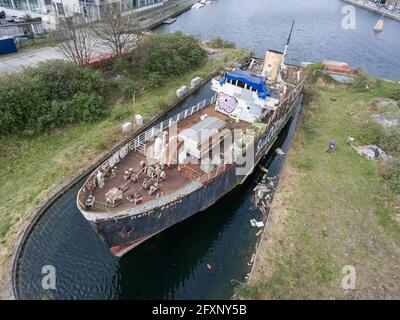 Das Schiff ist in Dublin angedockt. DUBLIN, IRLAND: REISE in eines der ÄLTESTEN verlassenen Schiffe Irlands? Das war einmal einer der Ersthelfer Stockfoto