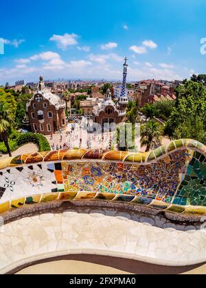 Parc Güell, berühmter Park, entworfen von Antoni Gaudi, UNESCO-Weltkulturerbe, Barcelona, Katalonien, Spanien, Europa Stockfoto