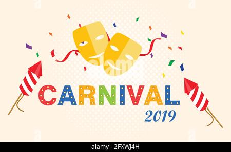 Faschingskarte oder Banner mit Konfetti. Typografie-Design. 2019 Stock Vektor
