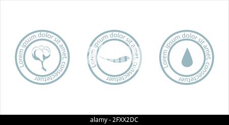 Stoff mit Icon-Set aus Baumwolle, Federfüllung und wasserdicht. Stock Vektor