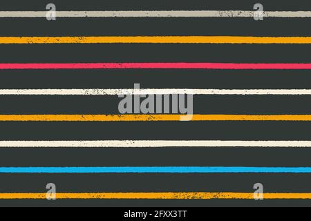 Von Hand gezeichnetes, einfaches Streifenmuster. Nahtloses Vektor-Farbmuster. Orange, blau und rot gestrichene Linien. Stock Vektor