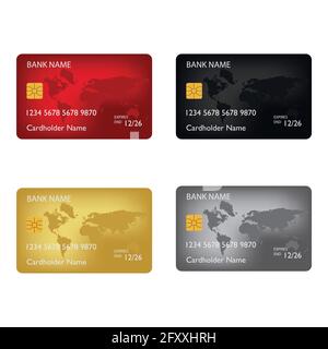Realistische detaillierte Kreditkarten mit bunten abstrakt Design Hintergrund gesetzt. Goldene Kreditkarte. Silber Kreditkarte. Vector Illustration Design EPS 10. Stock Vektor