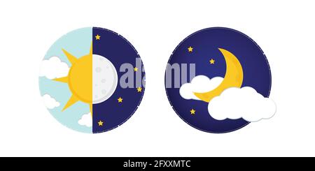 Vector Illustration von Tag und Nacht. Tag Nacht Konzept, Sonne und Mond, Tag Nacht Symbol Stock Vektor
