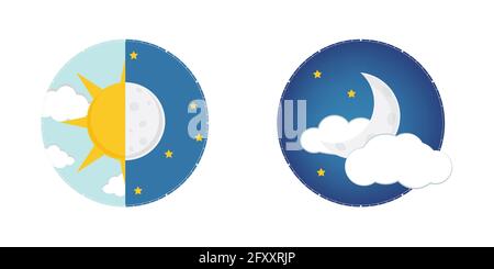 Vector Illustration von Tag und Nacht. Tag Nacht Konzept, Sonne und Mond, Tag Nacht Symbol Stock Vektor