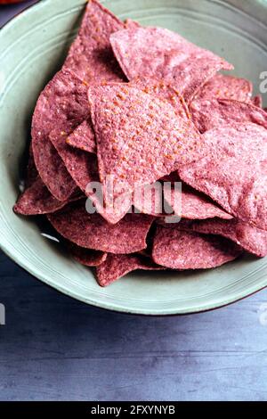 Blauen Mais-Tortilla-Chips Stockfoto