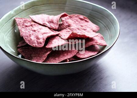 Blauen Mais-Tortilla-Chips Stockfoto