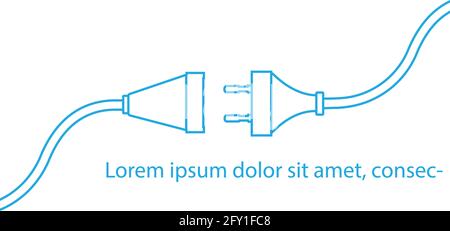 Vector Electric Plug and Socket unplugged - flache Linie minimalistisches Design 404 Fehler auf weißem Hintergrund. Konzept der elektrischen Thema Web-Banner, Disco Stock Vektor