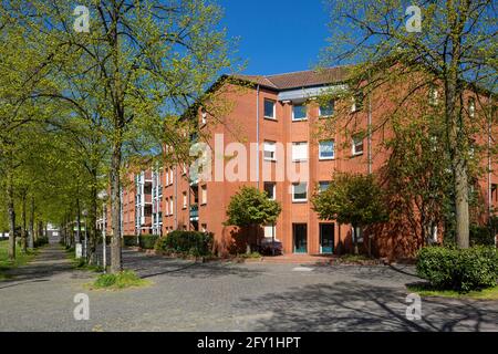 Deutschland, Oberhausen, Alt-Oberhausen, Ruhrgebiet, Niederrhein, Rheinland, Nordrhein-Westfalen, NRW, Entwicklungsgebiet am ehemaligen Südmarkt, Wohngebäude an der Gutenbergstraße, Mehrfamilienhäuser Stockfoto