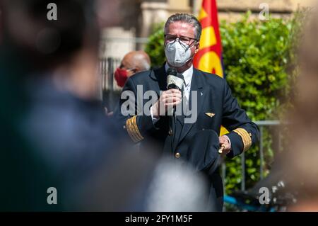 Rom, Italien. Mai 2021. 05/27/2021 Rom, Demonstration von Alitalia-Mitarbeitern in der Nähe des Finanzministeriums gegen den Verkauf der nationalen Fluggesellschaft Kredit: Independent Photo Agency/Alamy Live News Stockfoto