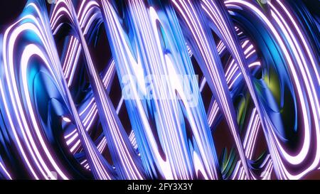 3d-Rendern des abstrakten Hintergrunds. Trendige Neonlinien und Wellen. Digitale Illustration für Tapeten, Poster und Covers. Futuristisches Design. Stockfoto